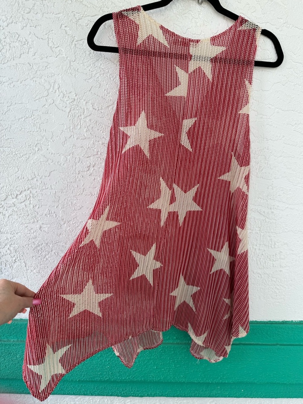 Paradise Red White Stars Swim Cover Up Pockets Sleeveless Medium Large - Picture 6 of 14